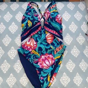Trina Turk India Garden Plunge One-Piece Swimsuit | Size Small | NWOT